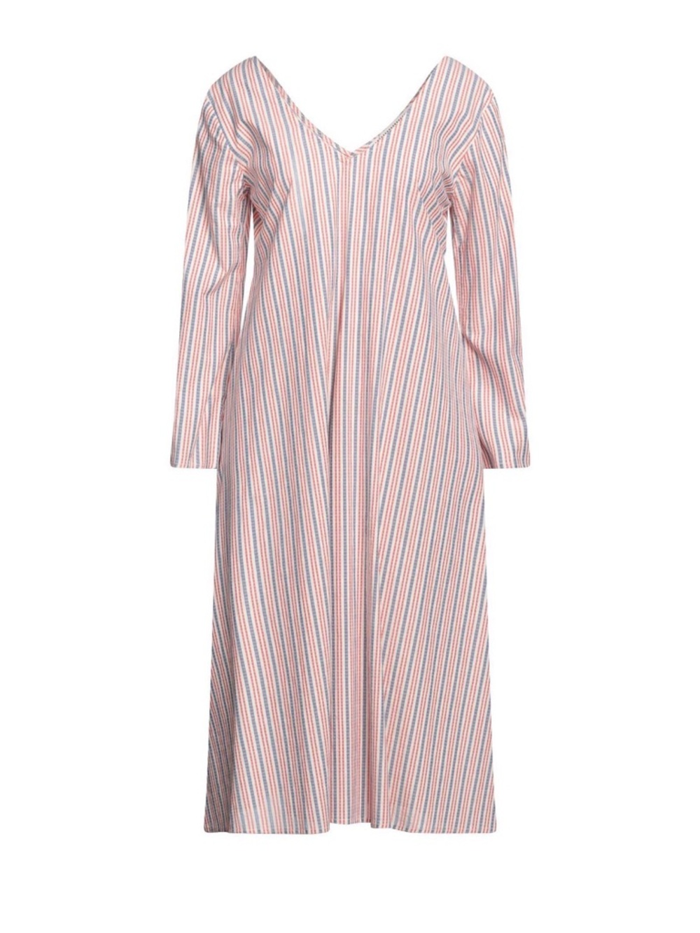 Striped V-Neck Long Sleeve Maxi Dress - Pink & Blue